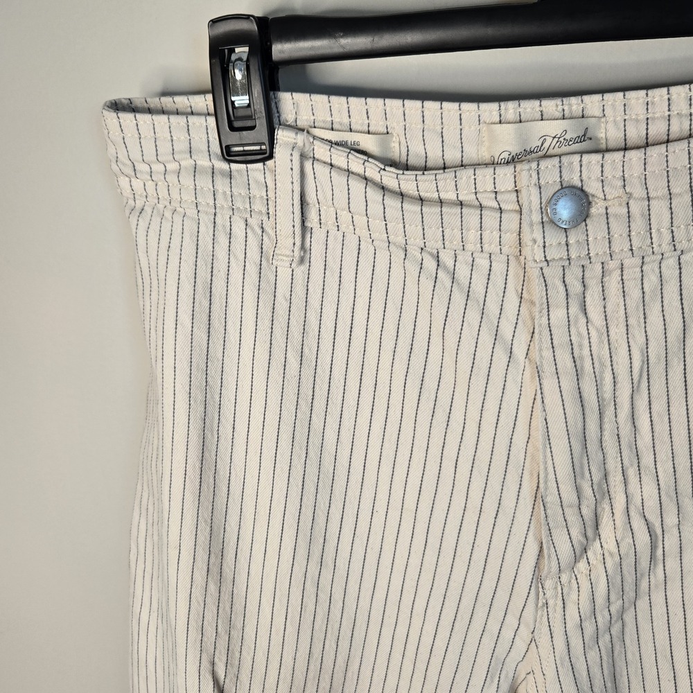 Chino Wide Leg Sailor Pants Womens 12 Nautical Beachy Boho Ivory Stripe Cotton - Picture 3 of 11